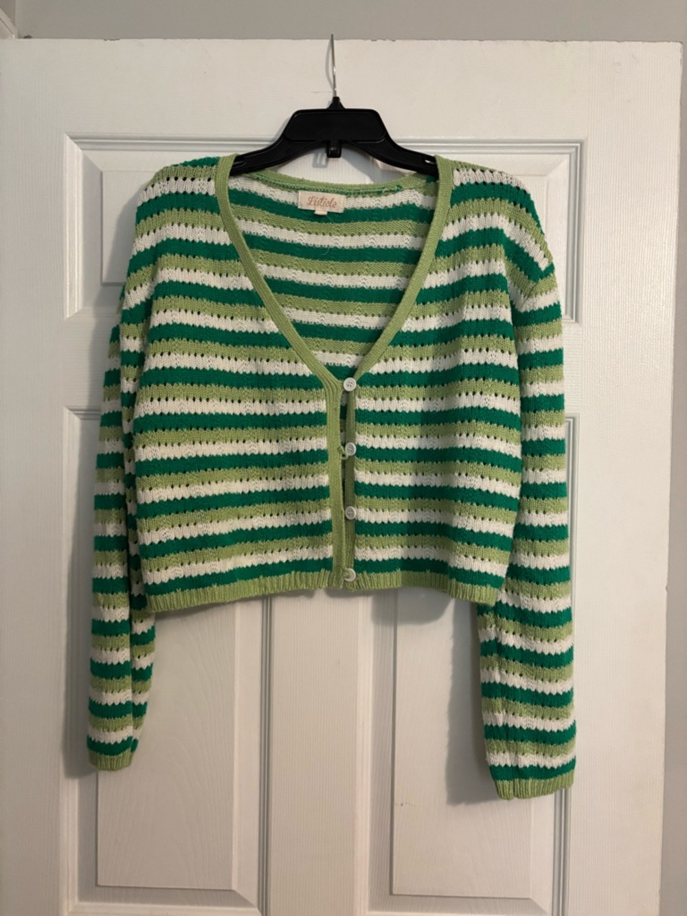 Listicle Green & White Striped V-Neck Cardigan